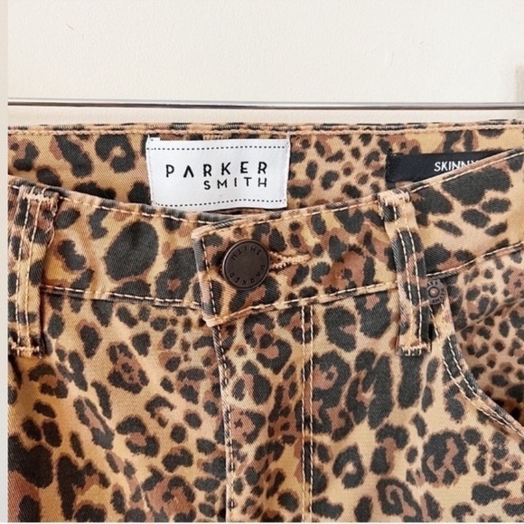 Parker Smith Brown Leopard Print Skinny Leg Jeans Designer Stretch Size 27 - Picture 4 of 9